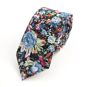 ⚜️Buy 2 Get 1 Free⚜️ Men's Slim Black & Blue Retro Style Floral Necktie